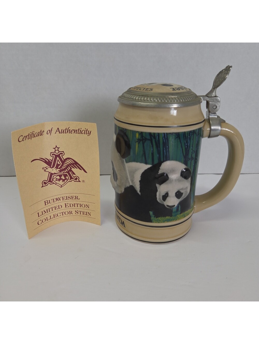 Vintage Budweiser Stein Endangered Species Series Giant Panda Ceramic Beerstein
